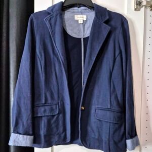 L.L.Bean Navy Blue Cotton Knit Blazer Jacket Size Small Regular